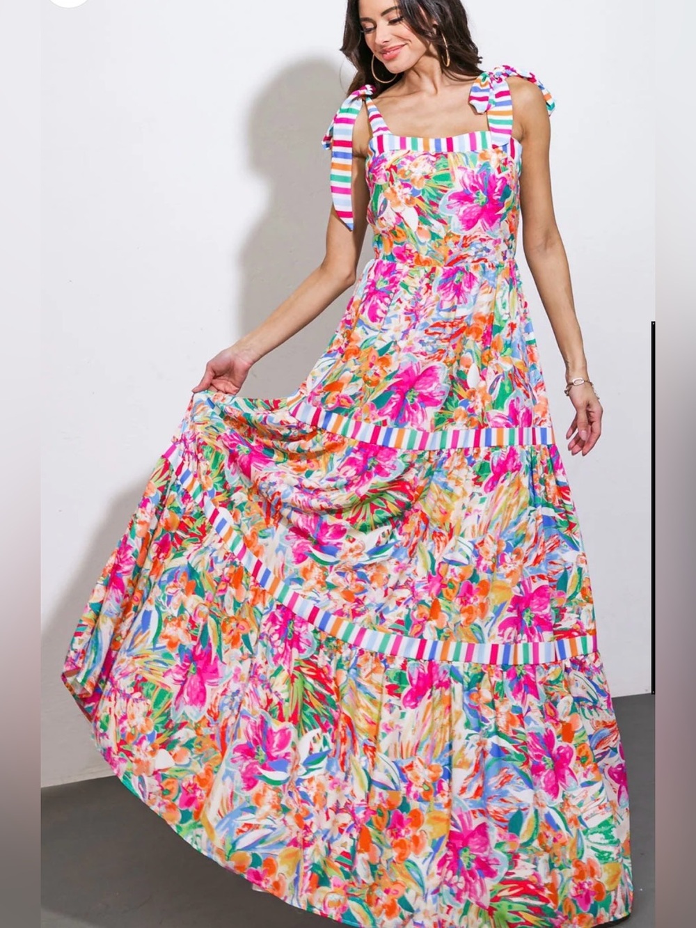 Flying Tomato Multicolor Floral Tiered Maxi Dress